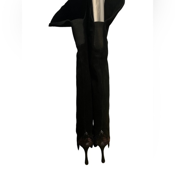 H by Halston Vintage Black Leather Suede over the Knee Platform Heel Boots 7.5 - Picture 9 of 11